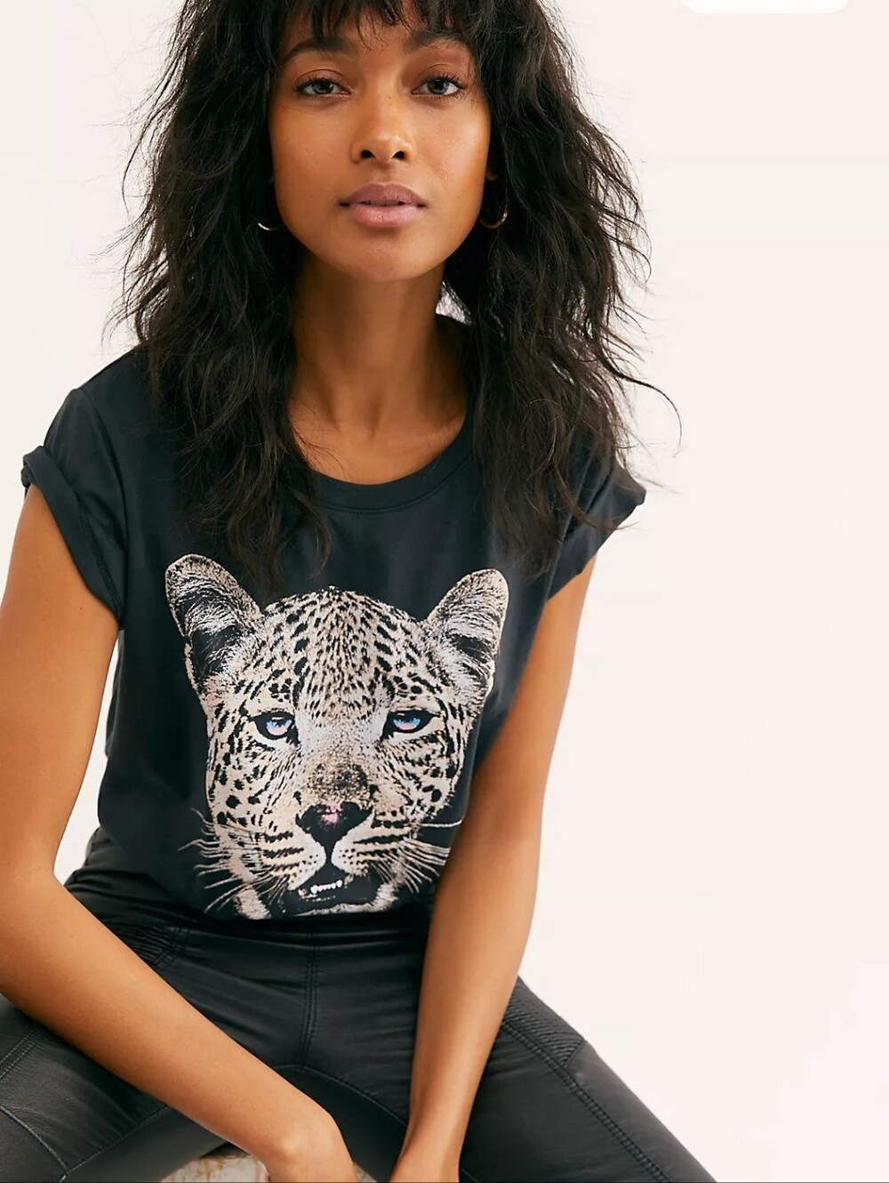 Free People X Daydreamer Leopard Tee Bodysuit Washed Black Cotton Blend Size XS